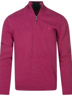 Pull en laine framboise uni avec logo de la marque brodé ton sur ton