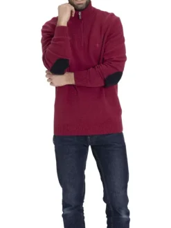 Pull en laine framboise uni avec logo de la marque brodé ton sur ton