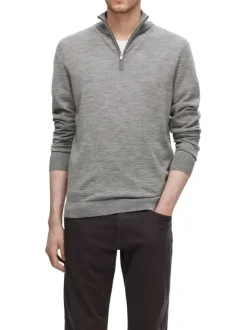Pull en laine gris Tray en maille fine avec coupe droite et col camionneur