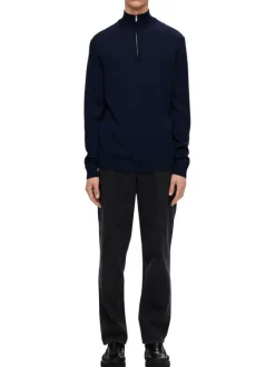 Pull en laine marine Tray en maille fine avec coupe droite et col camionneur