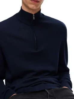 Pull en laine marine Tray en maille fine avec coupe droite et col camionneur