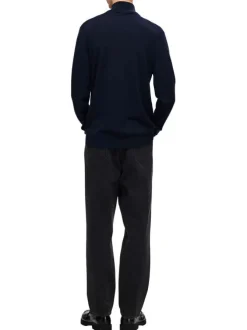 Pull en laine marine Tray en maille fine avec coupe droite et col camionneur