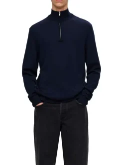 Pull en laine marine Tray en maille fine avec coupe droite et col camionneur