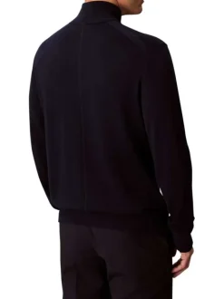 Pull en laine marine uni coupe ajustée avec un col camionneur