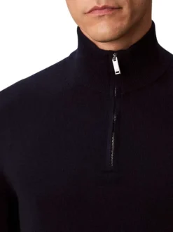 Pull en laine marine uni coupe ajustée avec un col camionneur