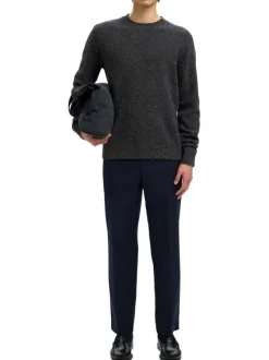 Pull en laine mélangée anthracite Neil en maille tricotée avec un col rond