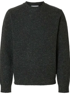 Pull en laine mélangée anthracite Neil en maille tricotée avec un col rond