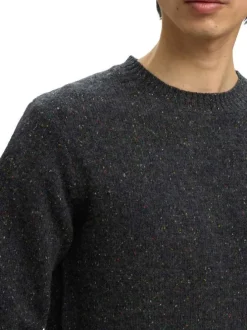 Pull en laine mélangée anthracite Neil en maille tricotée avec un col rond