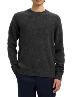 Pull en laine mélangée anthracite Neil en maille tricotée avec un col rond