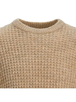 Pull en laine mélangée beige en jersey endroit à coupe droite et col ras du cou