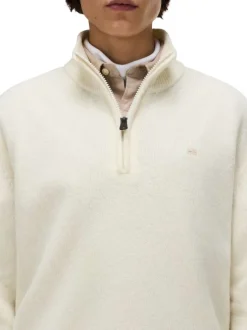 Pull en laine mélangée beige uni avec une coupe droite et un col camionneur