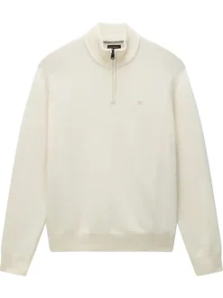 Pull en laine mélangée beige uni avec une coupe droite et un col camionneur