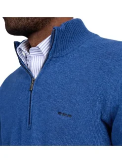 Pull en laine mélangée bleu indigo chiné avec un col montant et zippé