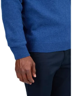 Pull en laine mélangée bleu indigo chiné avec un col montant et zippé