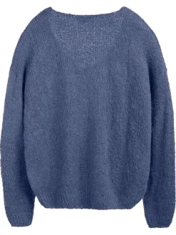 Pull en laine mélangée bleu uni avec un col v et une coupe droite