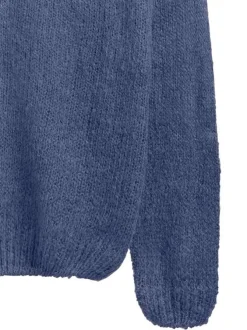 Pull en laine mélangée bleu uni avec un col v et une coupe droite