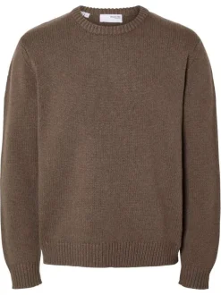 Pull en laine mélangée chocolat en maille jersey à coupe droite et col rond