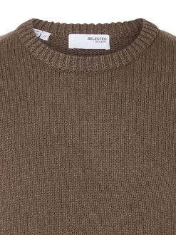Pull en laine mélangée chocolat en maille jersey à coupe droite et col rond
