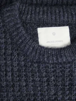 Pull en laine mélangée marine jersey endroit à coupe droite et col ras du cou