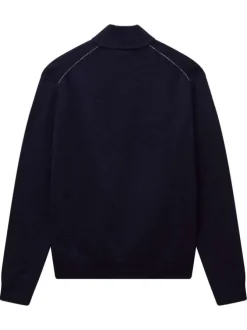 Pull en laine mélangée marine uni avec une coupe droite et un col camionneur