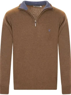 Pull en laine mélangée marron uni avec une coupe droite et un col camionneur