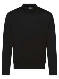 Pull en laine noir uni coupe ajustée col rond avec un logo brodé