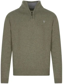 Pull en laine épaisse kaki uni à coupe droite avec col camionneur et logo brodé