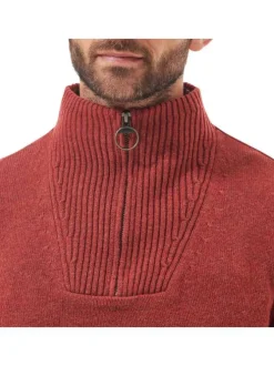 Pull en laine rouge chiné avec intérieur du col camionneur en gris