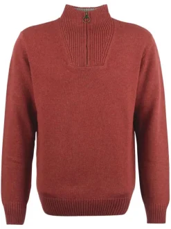 Pull en laine rouge chiné avec intérieur du col camionneur en gris