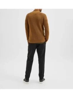 Pull en maille effet gaufrée marron en coton biologique coupe droite col cheminée