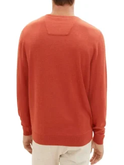 Pull en maille piquée de coton brique à coupe droite et col rond