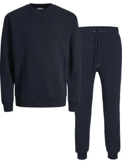 Pull et pantalon de jogging marine uni à coupe droite avec un col rond