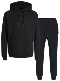Pull et pantalon de jogging noir uni à coupe droite avec un col à capuche