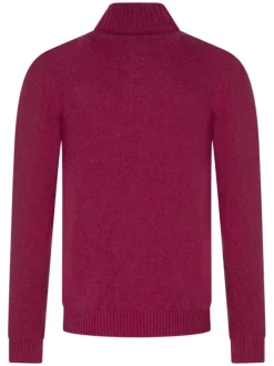 Pull framboise uni coupe droite à col montant et zippé et avec manches longues
