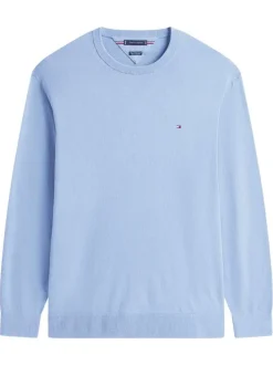 Pull Grande Taille en coton ciel uni avec une coupe ajusté et un col rond