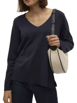 Pull gris anthracite uni avec des petites fentes sur les côtés et à col v