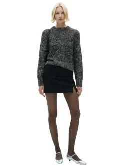 Pull gris chiné à coupe droite, col rond et à manches longues