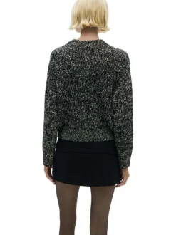 Pull gris chiné à coupe droite, col rond et à manches longues