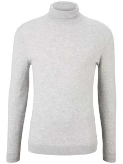 Pull gris clair chiné coupe près du corps col roulé