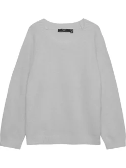 Pull gris clair uni avec une coupe droite et à manches longues