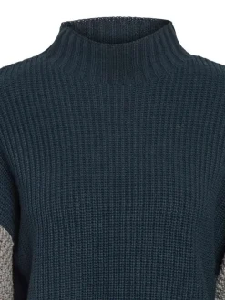 Pull gris et bleu en maille jersey à coupe oversize avec un col montant