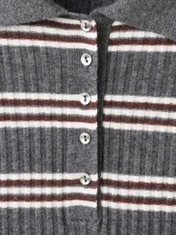 Pull gris à rayures blanches avec une coupe ajustée et un col polo
