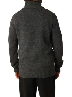 Pull gris uni avec un col camionneur zippé et des manches longues