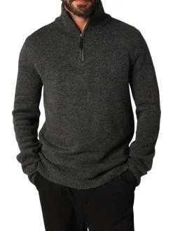 Pull gris uni avec un col camionneur zippé et des manches longues