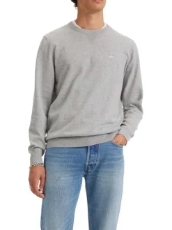 Pull gris uni avec une coupe droite un col rond et des manches longues