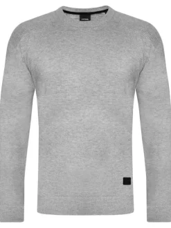 Pull gris uni avec une coupe droite un col rond et des manches longues
