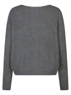 Pull gris uni col en V coupe ample avec des manches longues