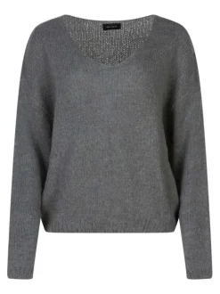 Pull gris uni col en V coupe ample avec des manches longues