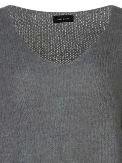 Pull gris uni col en V coupe ample avec des manches longues