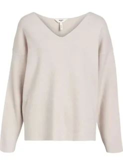 Pull gris uni coupe ample pourvu d'un col v et de manches longues
